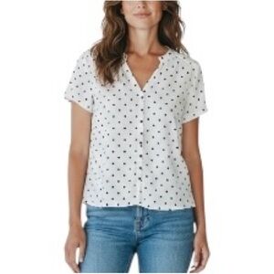 Old Navy Short Sleeve Luxe Button Up Blouse Top 100% Rayon Viscose M Polka Dots